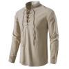 DRESSPACE Men's 100% Cotton Retro Style Lace up Long Sleeve Shirts