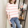 ReliBrava Women's Elbow Sleeves Round Neck Casual Striped T-Shirt Pink