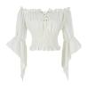 Womens Renaissance Peasant Blouse Off Shoulder Trumpet Sleeve Shirt