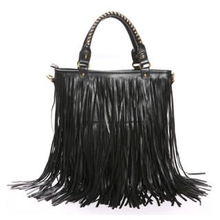 Stylish Black Tassel Embellished and Zipper Design Handbag For Female