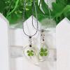 2PCS Exquisite Water-drop Shaped with Four Leaf Clover Pattern Pendant Couple Necklace