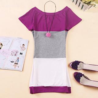 GamissÂ® Boat Neck 3-Toned Color Block Short Sleeve Cotton Women's Dress
