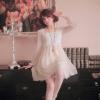Refreshing Square Collar Transparent Solid Color Off-White Puff Long Sleeve Chiffon Dress For Women