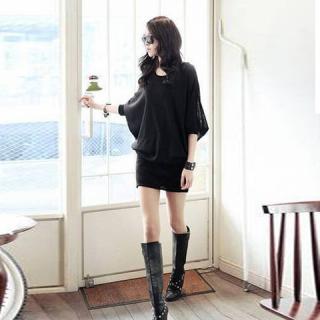 New and Loose-Fitting Style Zipper Hip Skirt Body Bat-wing Sleeves Minidress For Women