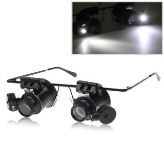 9892A Practical Glasses Type 20X Watch Repair Binocular Magnifier with LED Light (Black)