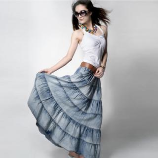 Fair and Laconic Bohemian Style Ankle-Length Cotton Denim Swing Dress For Women