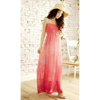 Bohemian Ombre Tiny Floral Print Spaghetti Strap Chiffon Maxi Dress For Women