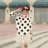 Cute Boat Neck Ruffles Polka Dots Long Sleeve Blouse For Women