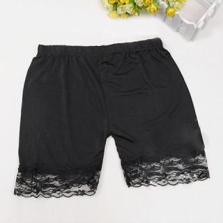 Summer Necessary Solid Color Elastic Waist Splicing Lace Hem Micro Fiber Render Pants For Women