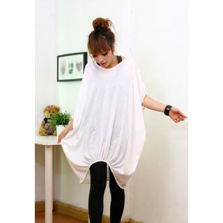Loose-Fitting Plus Size Special Scoop Neck Design Asymmetrical Long T-shirt For Women