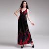 Bohemian Style Charming Plunging Neckline Colorful Totem Print High-Waist Sleeveless Milk Silk Maxi Dress For Women