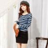 Ruffled Flounce Embellished Neckline Splicing Stripe Pattern Sheath Dress For Women