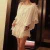 Fairy Batwing Crochet Lace Sleeves Plunging Neck White Cotton Blouse For Women