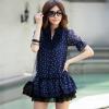 Sweet Ruffle V-Neck Polka Dot Pleated Chiffon Short Sleeve Dress For Women