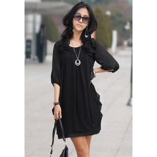 Refreshing Casual Plus Size Three Quarter Sleeves Scoop Neck Chiffon Dress For Women