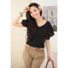 Elegant Flounce Embellished Sleeves Solid Color Slimming Chiffon Shirt For Women