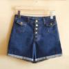 Retro Style High Waist Cute Pockets Design Jeans Shorts For Women