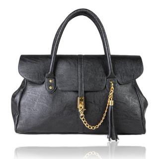 Elegent Women's Bag With Clasp Chain and Tassel Embellished Solid Color