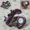 Purple Lizard Patterned Bangle Design Watch with Numerals Indicate Time Quartz Dial for Female