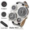 Oulm Multi-Function Watch for Men with Dual Movt Numerals Indicate Time Dial Genuine Leather (Black)