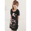 Stylish Loose-Fitting Cat and House Pockets Design Short Sleeves Scoop Neck T-Shirt For Women