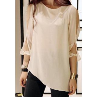 Stylish and Sexy Cut Out Shoulder White Chiffon Shirt For Women