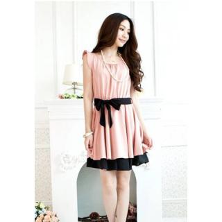 Sweet Flouncing Sleeve Dress with Belt Embellished for Women