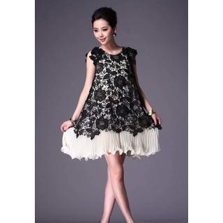 Women's Lace  Imitated Silk Dress With Openwork Lace Scoop Neck Refreshing Design