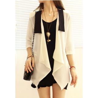 Women's Voile Blouse With Flounce Lapel Three-Quarter Sleeves Design