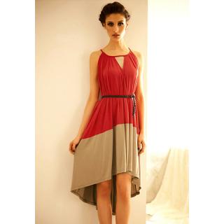 Women's Elegant Dress With Color Block Sleeveless and Irregular Hem Design