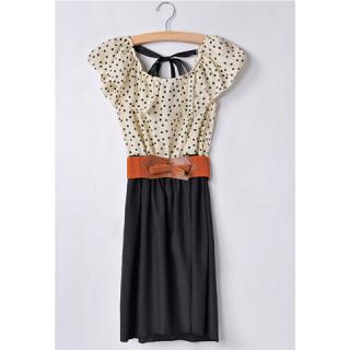 Fashional Scoop Neck Flouncing Sleeve Polka Dot Dress for Women