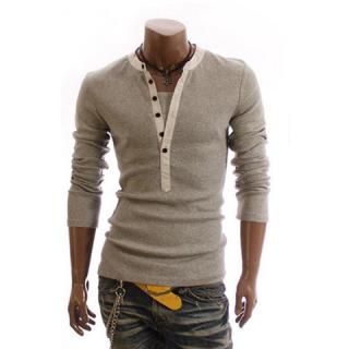 Men's Cotton T-Shirt With Korean Style Faux Twinset Solid Color Long Sleeves Design 