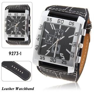 Nice Men's Quartz Wrist Watch with Water Resistant Round Shaped Dial 30mm Wide Red Leather Band