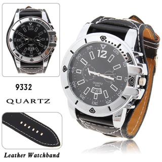 Business Style Men's Wrist Watch with Water Resistant Round Shaped Dial Wide Black Leather Band