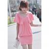 Women's Cotton-Terylene Dress With V-Neckline and Puff Sleeve Design