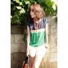 Women's Loose Fitting Terylene T-Shirt With Color Block and Round Neck Design