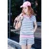 Women's Casual Twinset Suit With Hooded Stripe Pattern and Color Block Design 