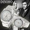 Trendy Diniho Lover's Wrist Watch with Japan Movt Strips Indicate Time White Dial Steel Band - Silver