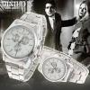 Diniho Fashion Quartz Analog Watch with Waterproof White Round Shaped Steel Band for Couple (Silver)