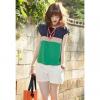 Women's Plus Size Yarn+Ramie T-Shirt With Color Block and Short Sleeve Design
