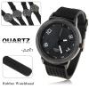 Black Men's Watch with Numerals Hour Marks Quartz Analog Dial Rubber Watchband