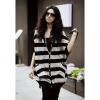 V-Neck Stripe Single-Breasted Short Sleeve Mercerized Cotton Women's Cardigan Knitwear