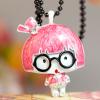 Fashion Delicate Black Bradde Chain Necklace with Inlaid Diamond Cartoon Girl Pendant