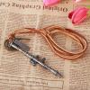 Stylish Cool Real Leather Necklace with Cowboy Retro Style Metal Machine Gun Cross Pendant