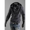 Men's Cotton Blend Preppy Style Hoodies With Stack Pattern Neck Hooded Long Sleeves Design