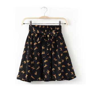 Women's Chiffon Sweet Skirt With Tiny Floral Printed Waistband Elastic Waist Slimming Design
