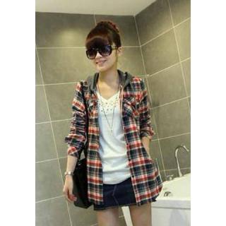 Stylish Single-Breasted Collar Long Sleeve Women's Cotton Hooded Shirt 