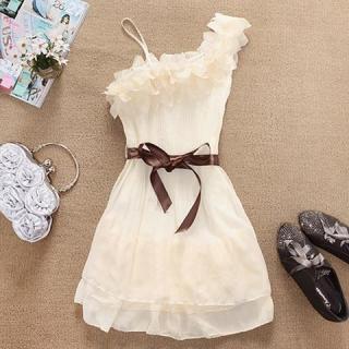 Stylish and Delicate Sweety Ruffles One-shouldered Chiffon Dress