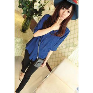 Simple Scoop Neck Half Sleeves Single-Button Women's Chiffon Blouse