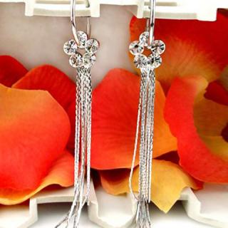 Pair of Stunning and Stylish Fringe Pendant Rhinestone Inlaid Women's Earrings